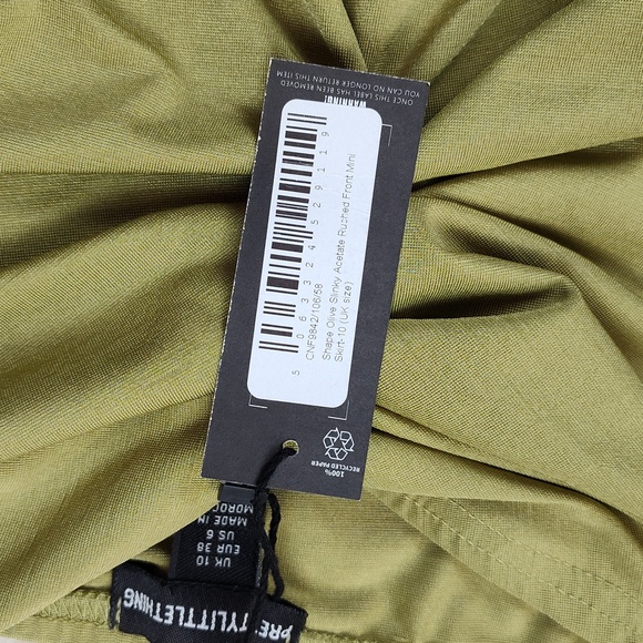 Shape Olive Slinky Acetate Ruched Front Mini Skirt Pretty Little Thing Size 6 - Picture 4 of 8